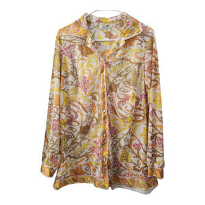 EMILIO PUCCI Vintage Floral Button Down Shirt M Retro Quiet Luxury Designer Chic